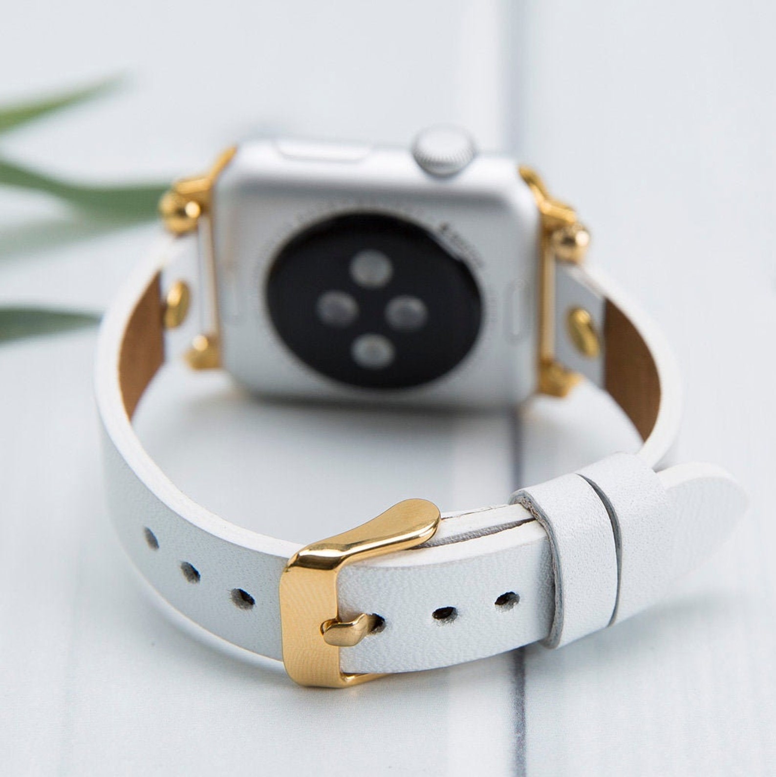 silver apple watch white band