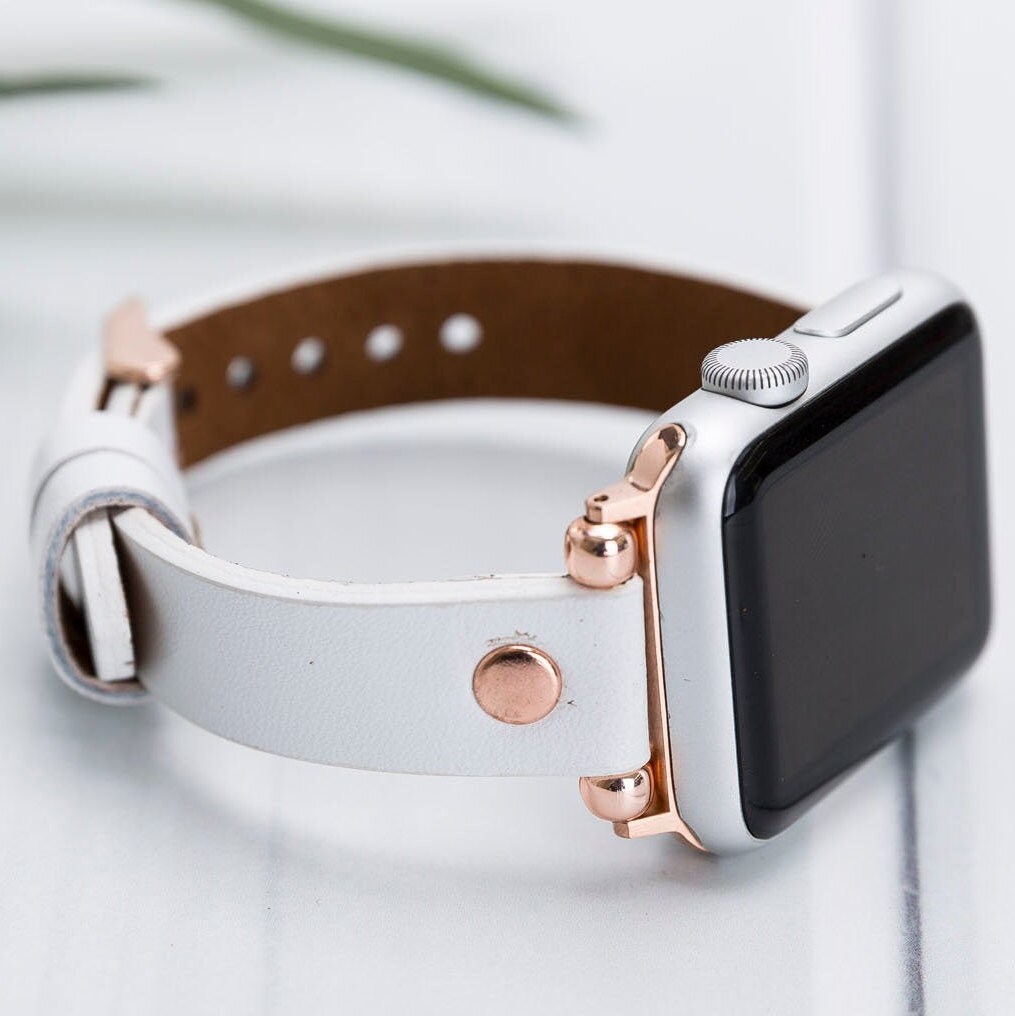 White Leather Apple Watch Band 38 40 41 