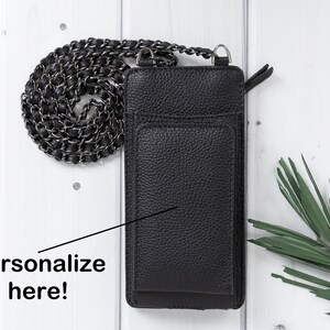 Para todos los modelos de teléfono y Apple, bolsa de teléfono de cuerpo cruzado de cuero negro genuino, bolsa de teléfono personalizada, tarjeta de teléfono y billetera con cremallera, personalizada