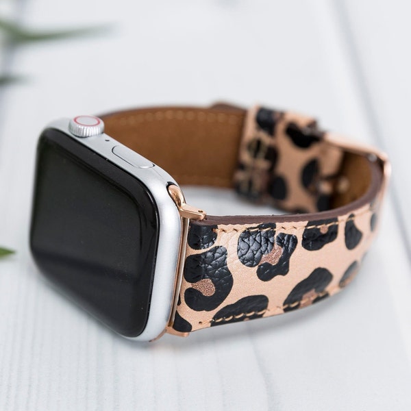 Bracelet Apple Watch en cuir imprimé léopard 38 40 41 42 44 45 49mm, bijoux iWatch classiques faits à la main pour femmes, série Ultra 2, 9 8 7 6 5 4 3 2 1 & SE