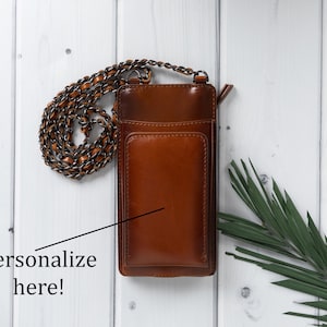 Bolsa de teléfono de cuerpo cruzado de cuero marrón genuino, bolsa de teléfono personalizada, billetera de soporte de tarjeta telefónica, para todos los modelos de teléfono y Apple