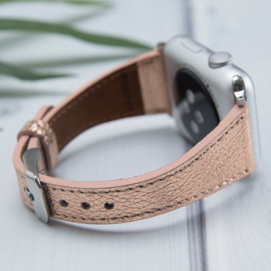 Rose Gold Leather Apple Watch Band 38mm 40mm 42mm 44mm Etsy