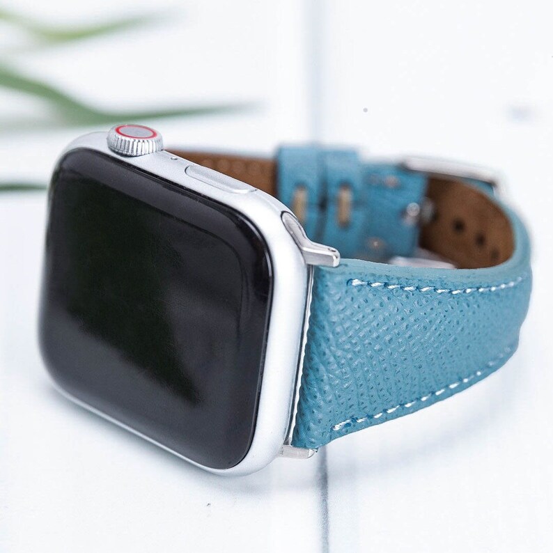 Correa Apple Watch de cuero azul océano 38 40 41 42 44 45 49 mm, correa delgada para iWatch para mujer, regalo de pulsera, Serie Ultra 2, 9 8 7 6 5 4 3 2 1 & SE imagen 9