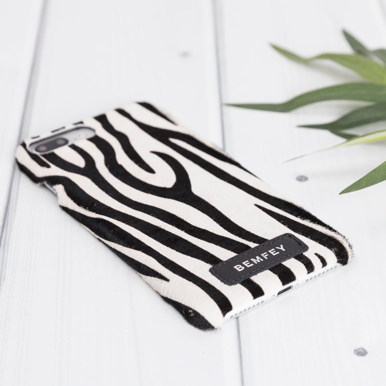 Personalized Gift For Her Birthday Furry Zebra Apple iPhone 8 Plus iPhone 7 Plus Leather Case FREE Engraving Animal Print /& Pattern Cover