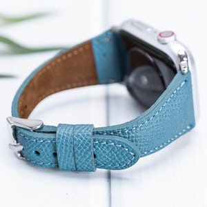 Correa Apple Watch de cuero azul océano 38 40 41 42 44 45 49 mm, correa delgada para iWatch para mujer, regalo de pulsera, Serie Ultra 2, 9 8 7 6 5 4 3 2 1 & SE imagen 2