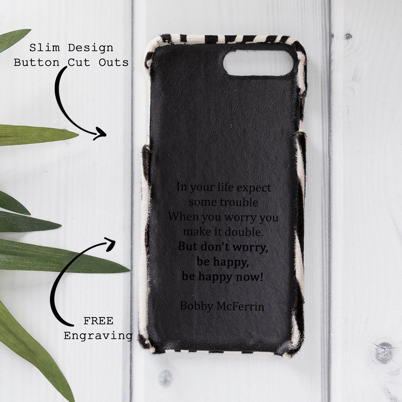 Personalized Gift For Her Birthday Furry Zebra Apple iPhone 8 Plus iPhone 7 Plus Leather Case FREE Engraving Animal Print /& Pattern Cover