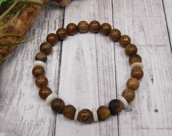 Tigers Eye Wood Stretch Bracelet - Natural Gemstone Jewelry