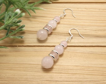 Rose Quartz Dangle Earrings - Healing Stone Jewelry - Gift For Her