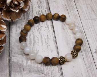 Tigers eye and white agate gemstone bracelet