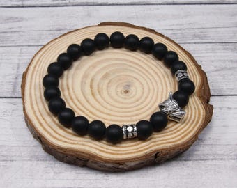 Black Onyx Wolf Protection Bracelet - Healing Crystal Energy