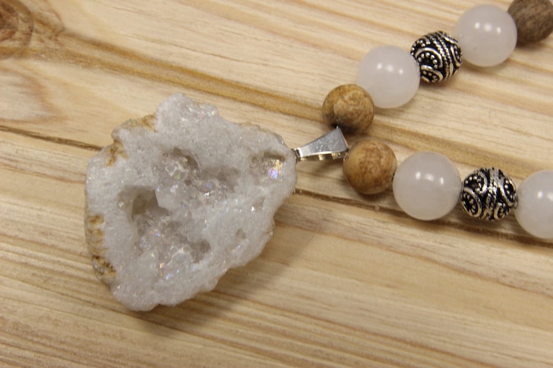 Jade necklaces for women-druzy quartz geode-handmade statement necklace-jade jewelry-picture jasper-handmade beaded jewelry-stone necklace