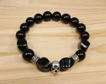 Gothic Skull Handmade Bracelet for Men Natural Gemstone Polished Black Onyx 10mm Gothic Skull Handmade Bracelet for Men Natural Gemstone Polished Black Onyx 10mm