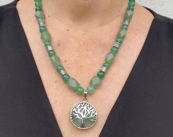 Green aventurine tree of life pendant necklace