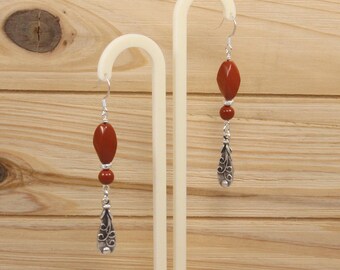 Red jasper dangle beaded earrings