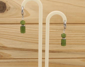 Natural Canadian Jade Huggie Hoop Earrings - Bohemian Style Dangle Earrings