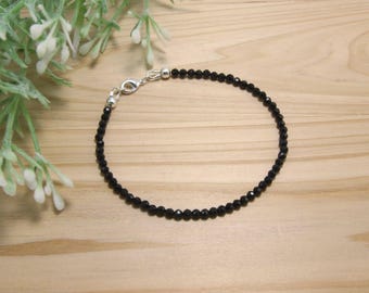 Dainty Black Tourmaline Bracelet - Minimalist Crystal Jewelry