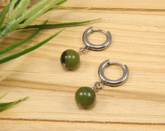 Natural Canadian Jade Huggie Hoop Earrings - Bohemian Style Dangle Earrings