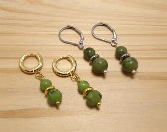 Natural Canadian Jade Stainless Steel Dangle Earrings