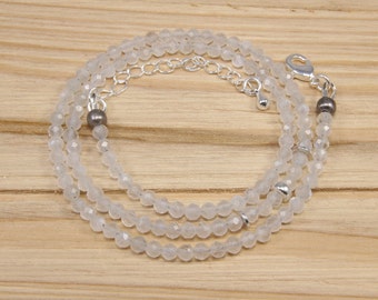 Collier ras de cou perlé en pierre de lune arc-en-ciel, bijoux minimalistes