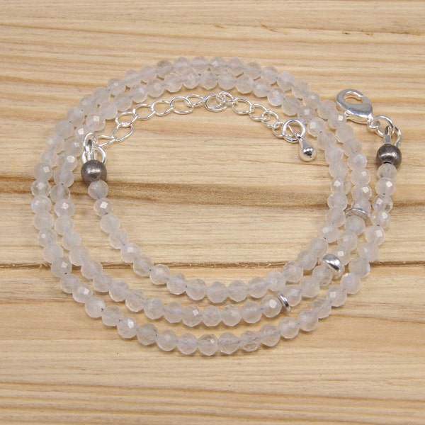 Rainbow moonstone beaded choker necklace, minimalist jewelry