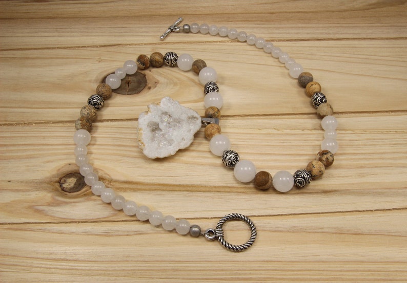 Jade necklaces for women-druzy quartz geode-handmade statement necklace-jade jewelry-picture jasper-handmade beaded jewelry-stone necklace
