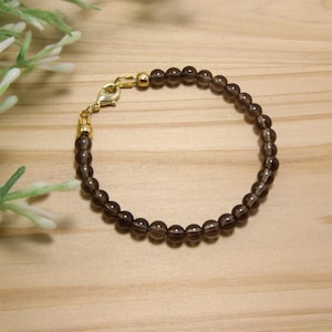 Dainty Smoky Quartz Beaded Bracelet - Minimalist Handmade Jewelry