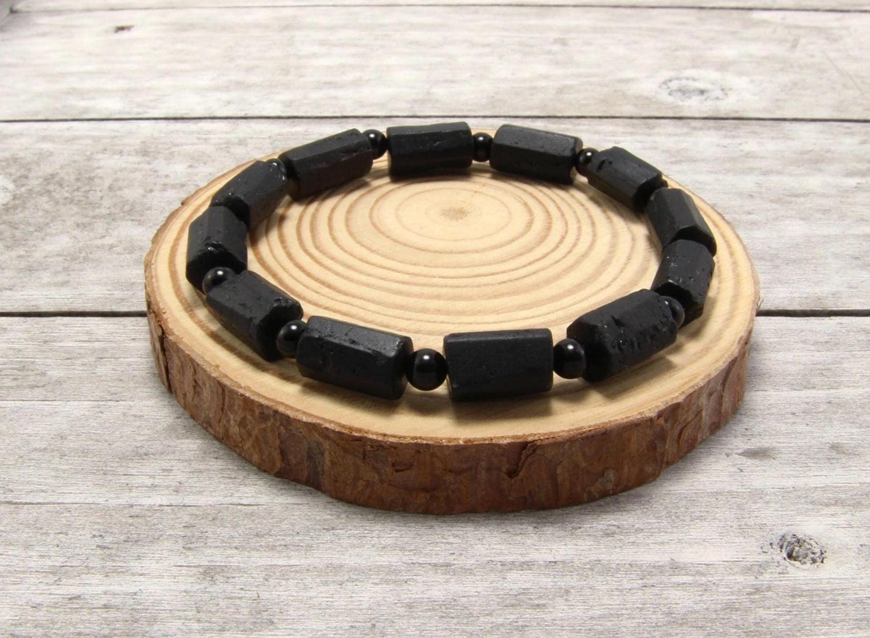 Raw Black Tourmaline Stretch Bracelet - Crystal Healing Jewelry