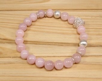 Madagascar Rose Quartz Beaded Bracelet, Silver Plated Accents