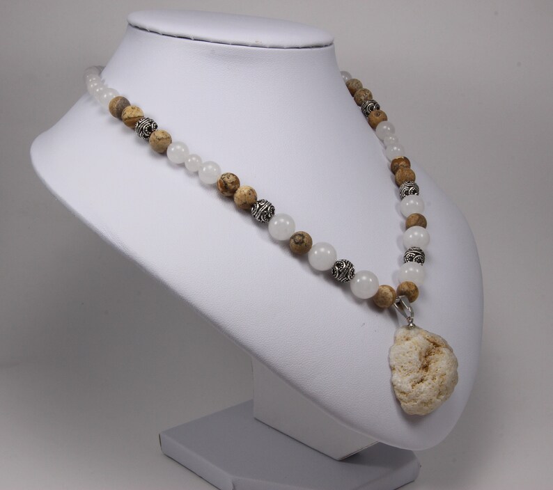 Jade necklaces for women-druzy quartz geode-handmade statement necklace-jade jewelry-picture jasper-handmade beaded jewelry-stone necklace