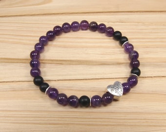 Amethyst black onyx bracelet, Valentines day gift