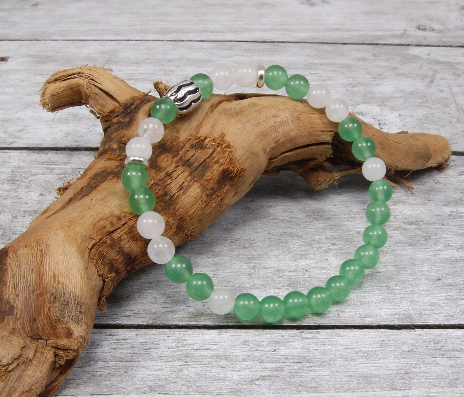 Bracelet Perles De Jade Blanc Et Aventurine Verte 8mm - Pierre Naturelle - Ajustable Sans Fermoir