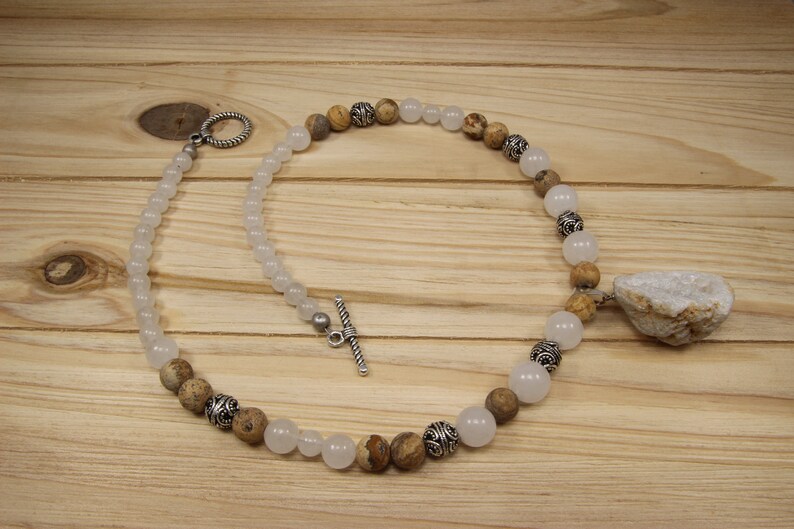 Jade necklaces for women-druzy quartz geode-handmade statement necklace-jade jewelry-picture jasper-handmade beaded jewelry-stone necklace