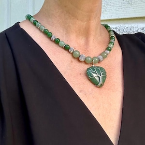 Green Aventurine Tree of Life Necklace - Handmade Boho Gemstone Jewelry - Pendant Necklace For Women