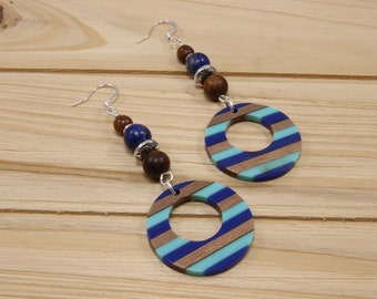 Resin wood dangle earrings, epoxy resin jewelry for women