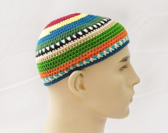 Mens Skull Cap Jazz Cap Beanie Fusion Style Music Multicolored Hat Crochet Hat Colorful Kufi Summer Hat Hand made