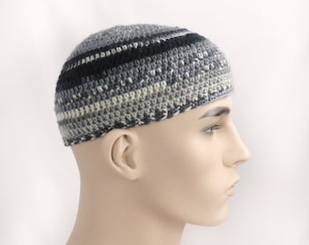 Kippah Kippot Jewish Kipa Hand Crochet Wool Acrylic Adult Yarmulke Kufi Large Kippa Brown/Grey, Blue/Grey/Cream, Grey/Blue Grey/Black