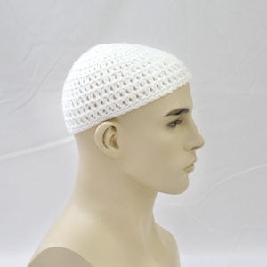 WHITE Kippah Kippot Jewish Kipa Hand Crochet Acrylic Adult Yarmulke Kufi Beanie Large One Size Fits All