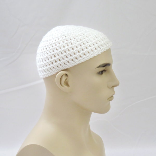 WHITE Kippah Kippot Jewish Kipa Hand Crochet Acrylic Adult Yarmulke Kufi Beanie Large One Size Fits All