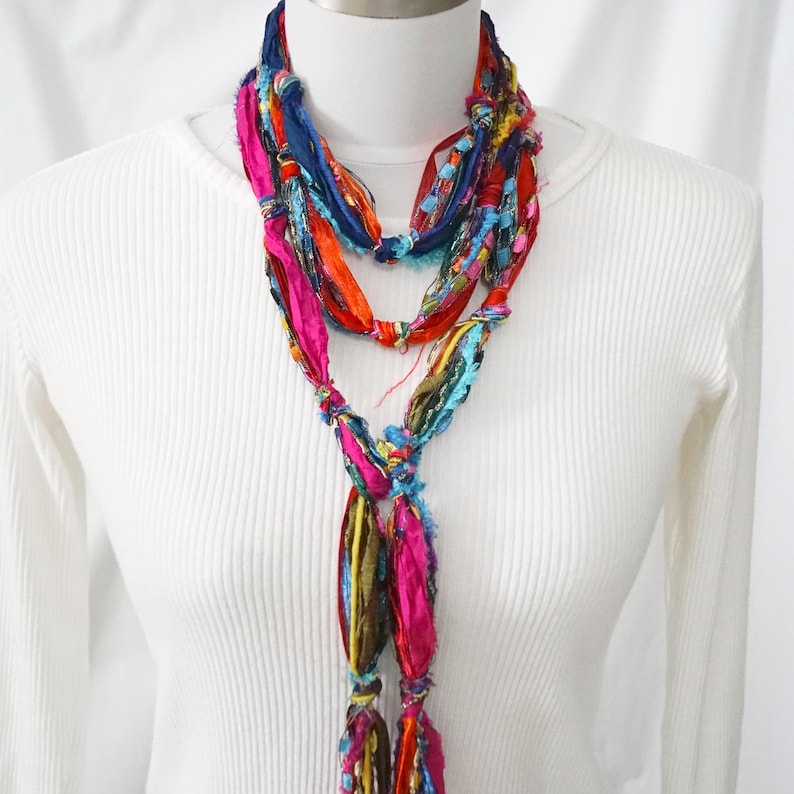 Écharpe longue et fine en ruban : ceinture scintillante en fils multicolores #SAS1 image 1