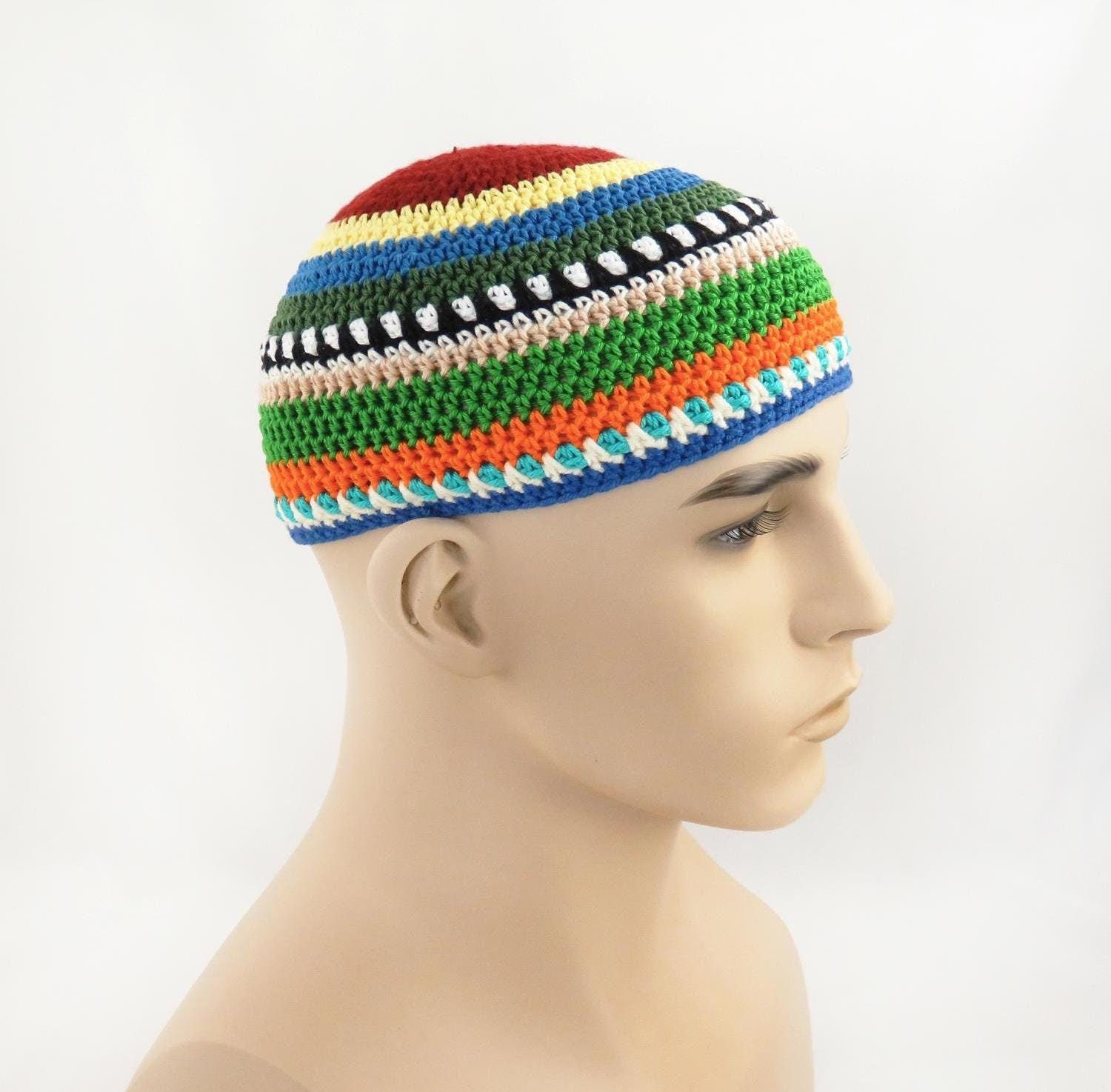 Mens Skull Cap Jazz Cap Beanie Fusion Style Music Multicolored Hat Crochet Hat Colorful Kufi Summer Hat Hand made