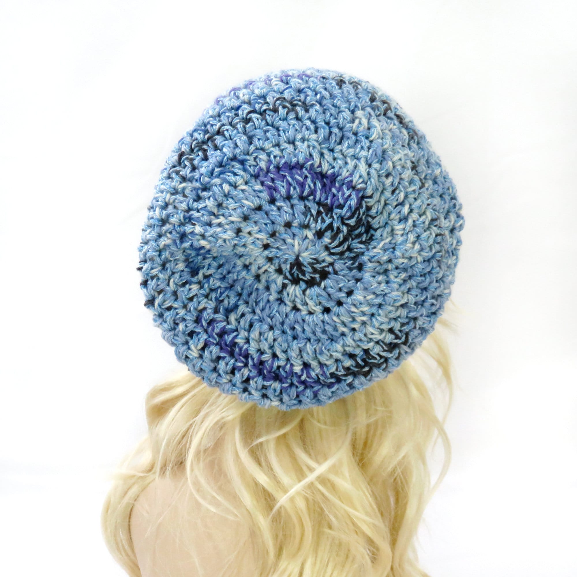 Handmade Crochet Slouchy Beanie: Merino Wool Blend, Blue  display picture 1