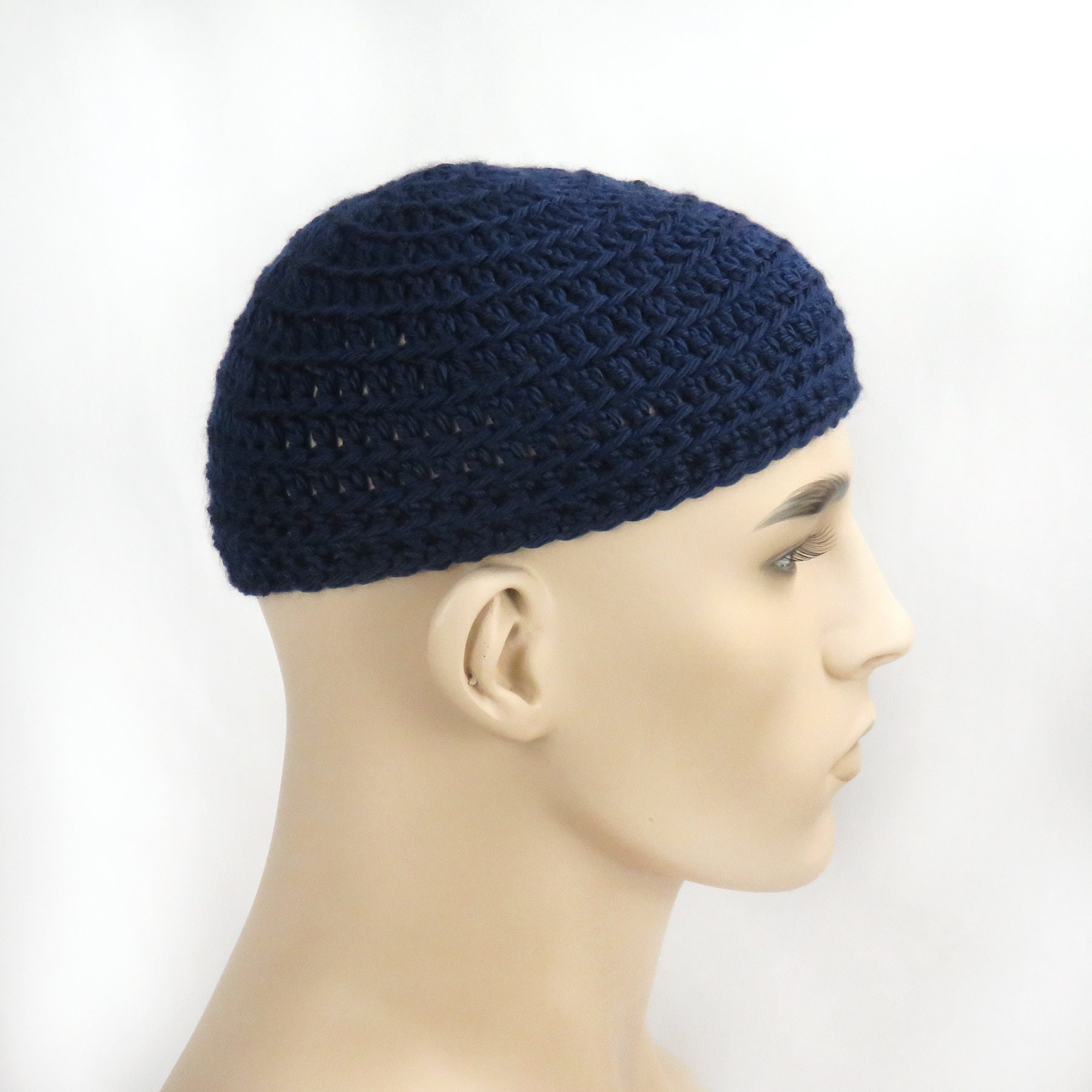 16 Crochet Kippah Patterns for Everyday Wear, Gifts, and Judaica-Inspired Style 11 Dark Blue Hand Crochet Kippah: Acrylic Yarmulke Beanie
