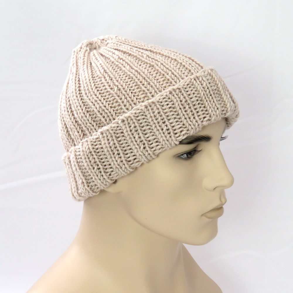 Knit Ribbed Beanie Hat Beige Tan Oyster 