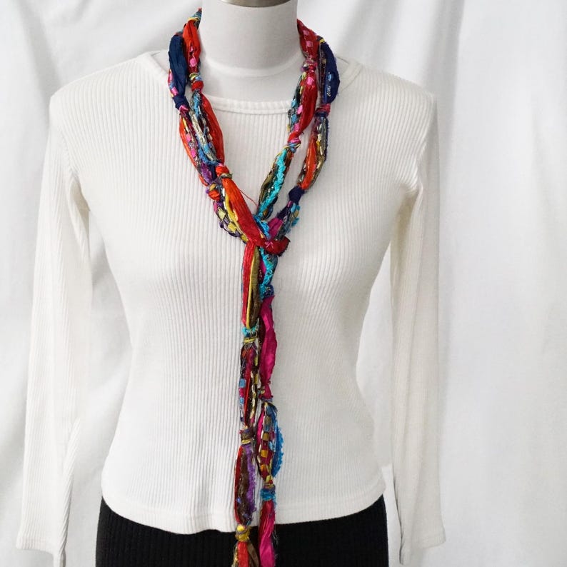 Écharpe longue et fine en ruban : ceinture scintillante en fils multicolores #SAS1 image 3