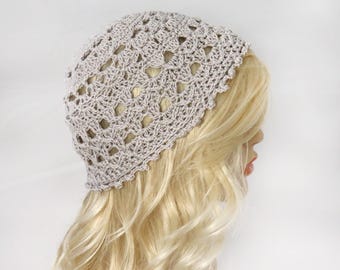 Handmade Cotton Crochet Lacy Beanie: Women's Spring Summer Hat