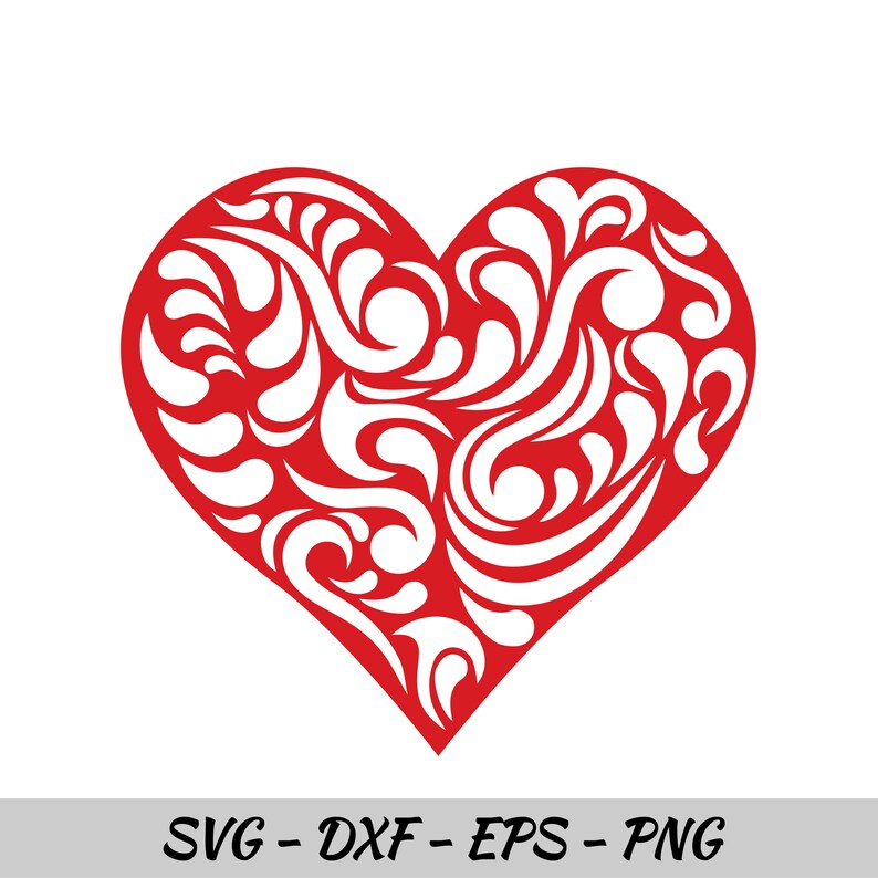 Lace heart svg Valentines day svg Swirl heart svg Red heart clipart ...