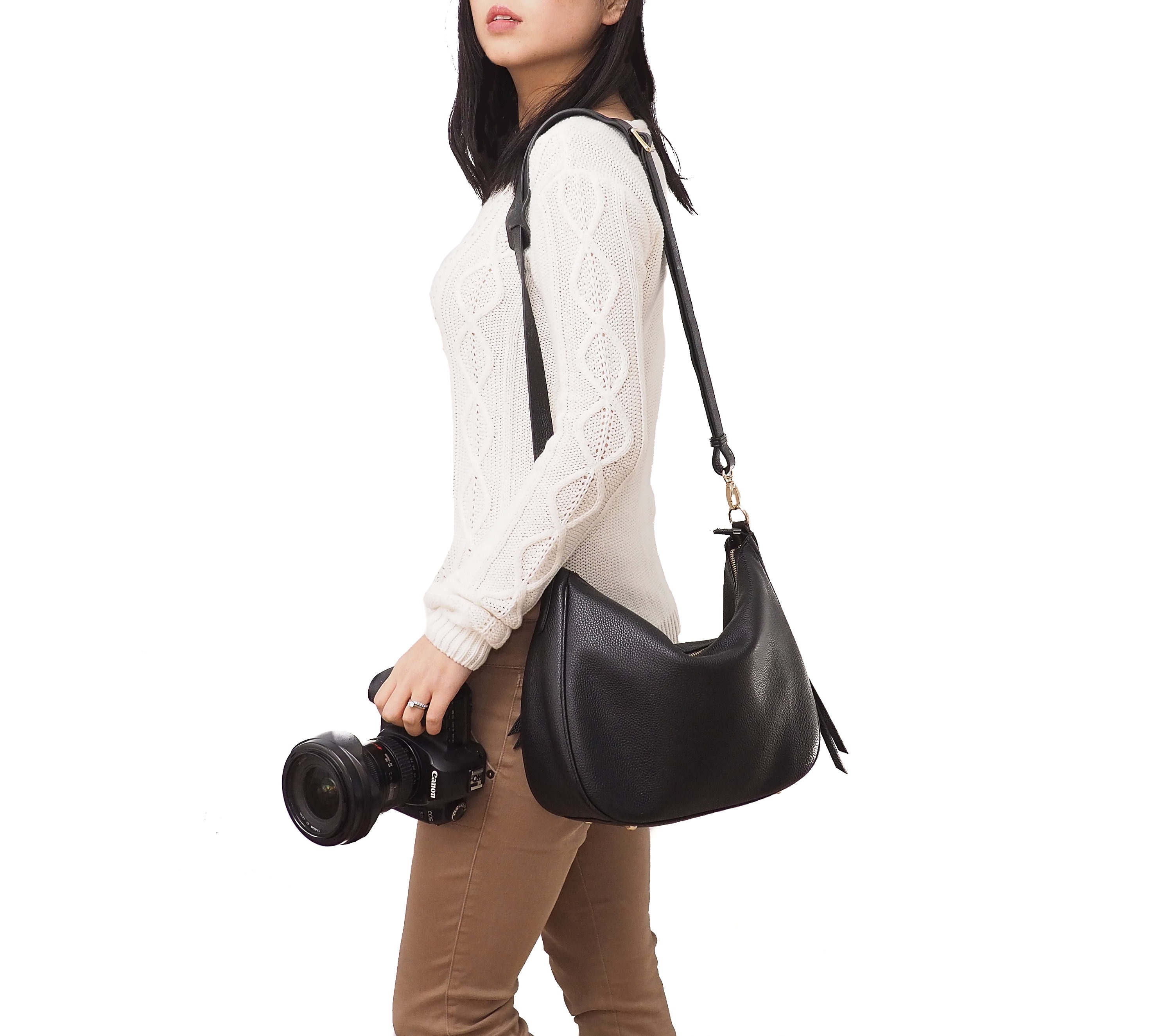 Premium Leather DSLR Camera Bag for Women Black Crossbody Etsy