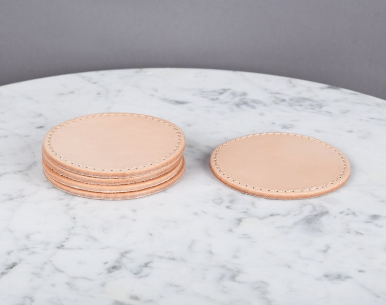 OX coaster coasters set, 5 pcs, table decor, genuine leather, round coasters image 3