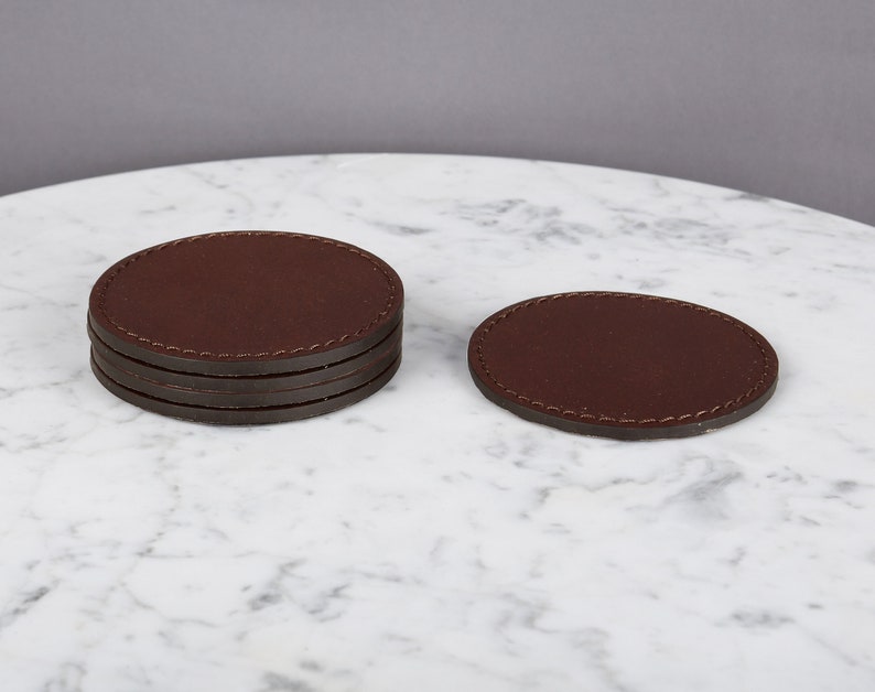 OX coaster coasters set, 5 pcs, table decor, genuine leather, round coasters image 5