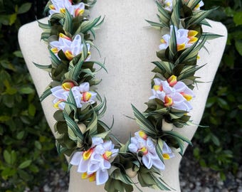 Handmade Graduation Ribbon Lei - Yellow & Green